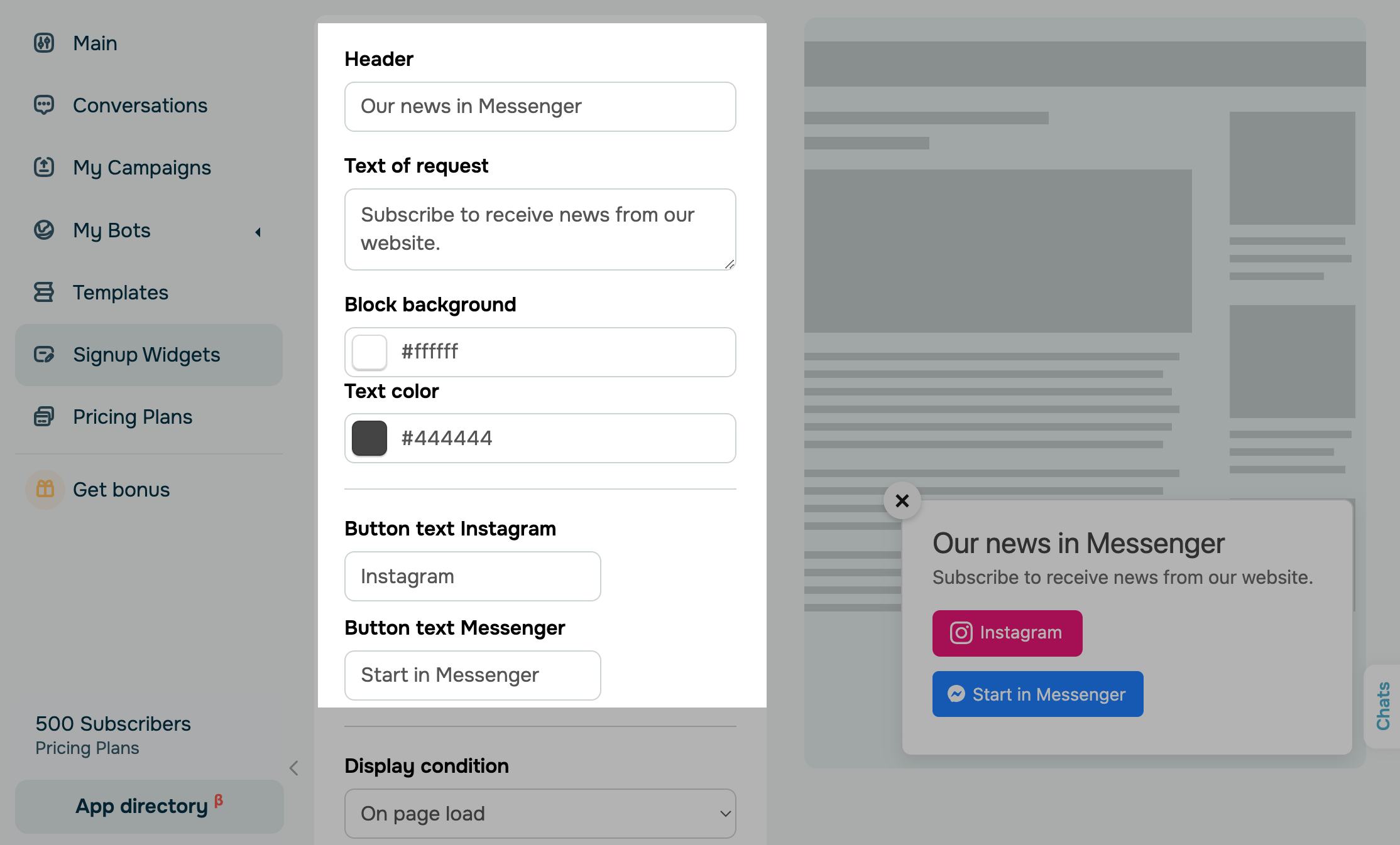 Settings for a floating form Settings for a floating form