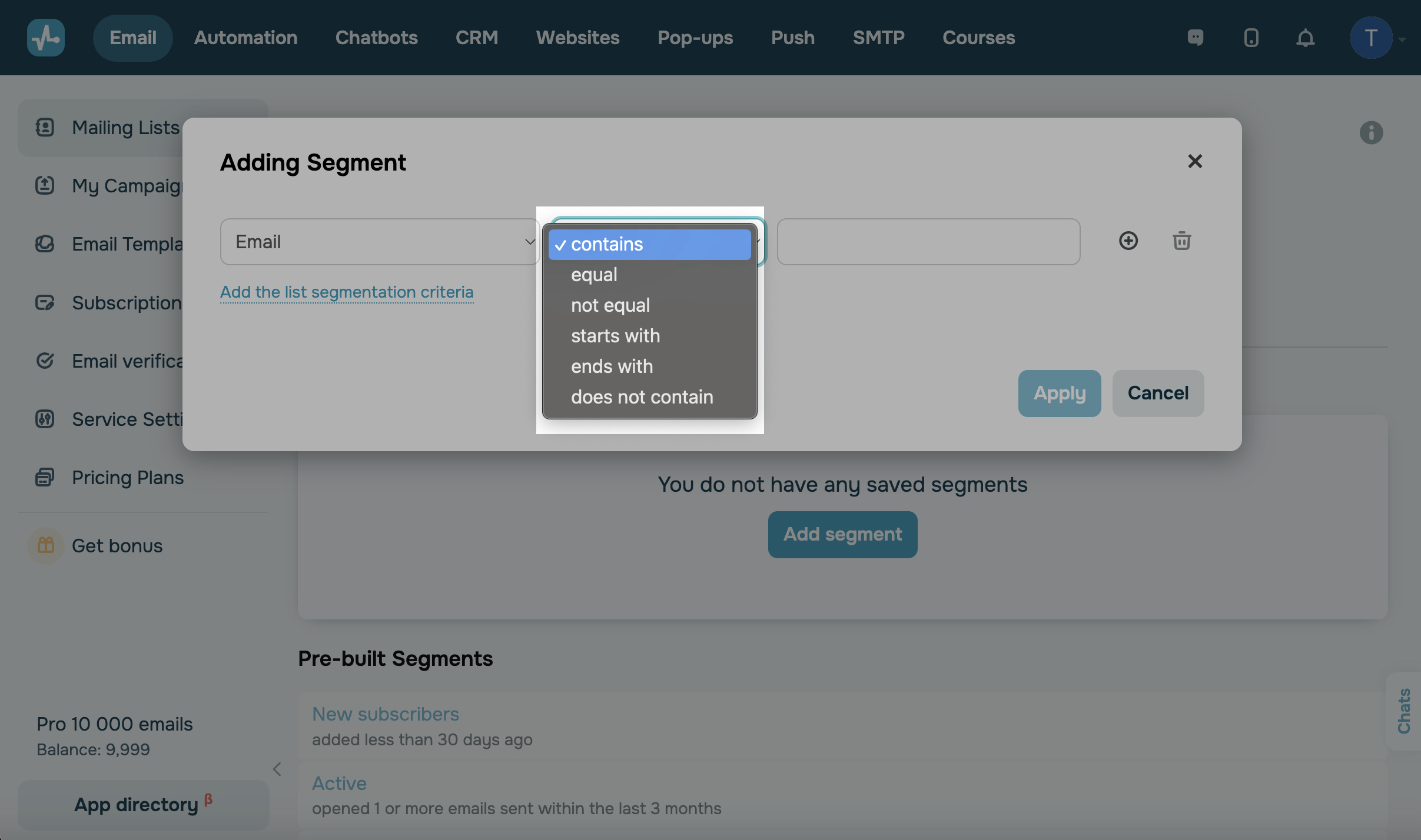 Choose segmentation condition