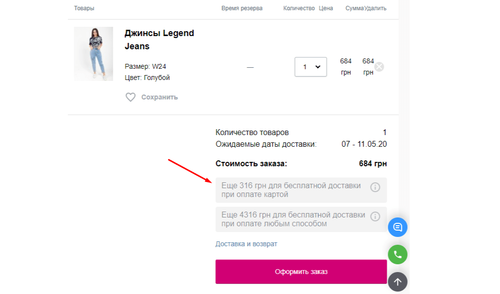 Оптимизированная страница оформления заказа