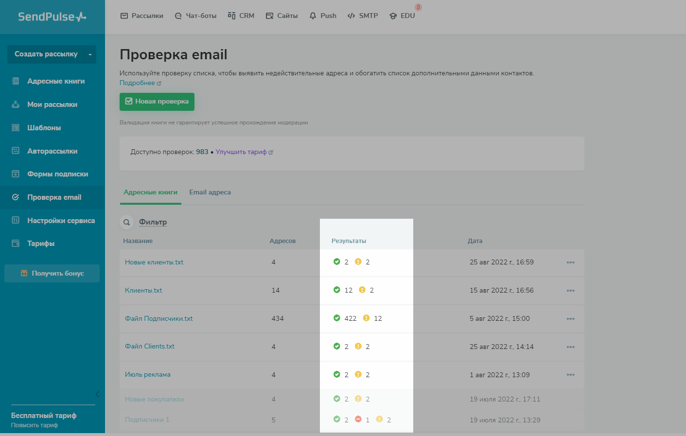 Отправка результатов валидации на email